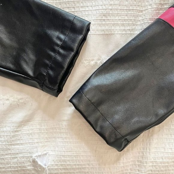 I AM GIA VIXON BLACK PINK FAUX LEATHER LACE UP CROPPED MOTO TOP JACKET - M - Picture 9 of 11